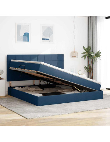 Letto con contenitore e materasso Blu 200 x 200 cm Poliestere