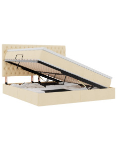 Letto con contenitore e materasso Crema 160 x 200 cm Poliestere 2