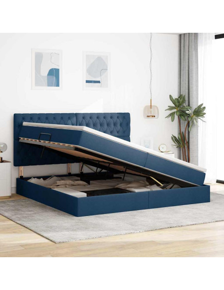 Letto con contenitore e materasso Blu 200 x 200 cm Poliestere
