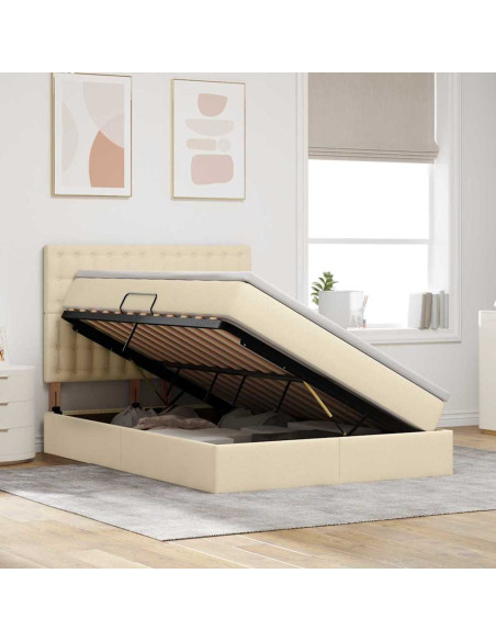 Letto con contenitore e materasso Crema 140 x 200 cm Poliestere