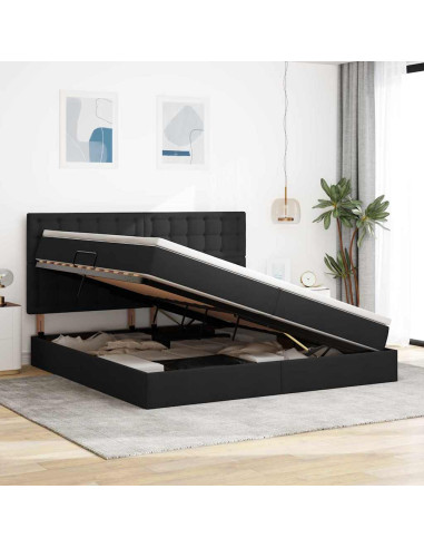 Letto con contenitore e materasso Nero 200 x 200 cm Poliestere