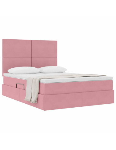 Letto con contenitore e materasso Rosa 140 x 200 cm Velluto