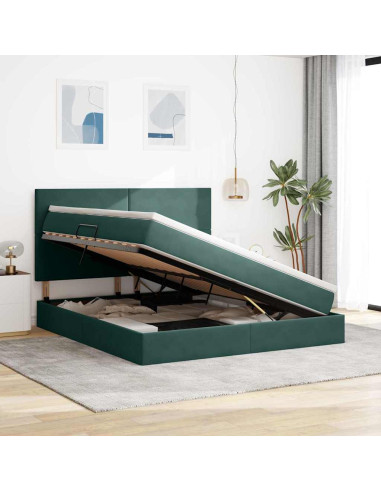 Letto con contenitore e materasso Verde Scuro 160 x 200 cm