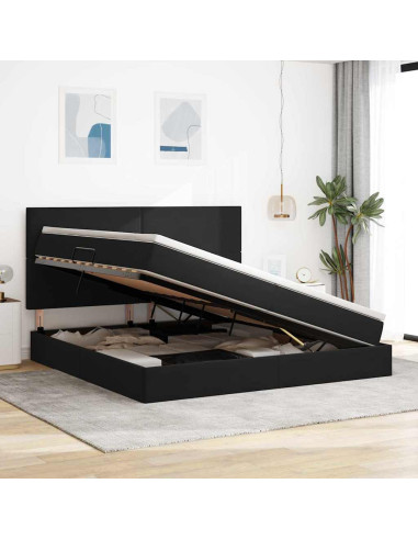 Letto con contenitore e materasso Nero 200 x 200 cm Velluto