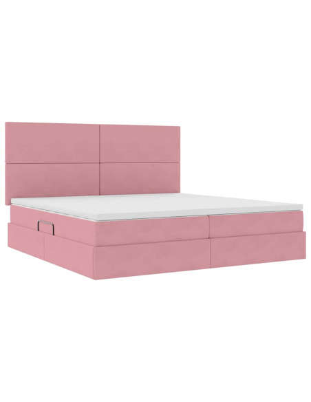 Letto con contenitore e materasso Rosa 200 x 200 cm Velluto