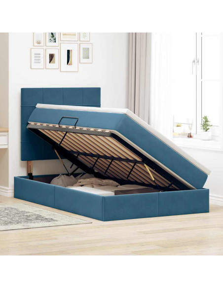 Letto con contenitore e materasso Blu 120 x 190 cm Velluto