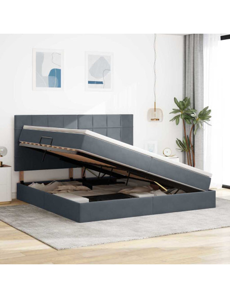 Letto con contenitore e materasso Grigio scuro 200 x 200 cm