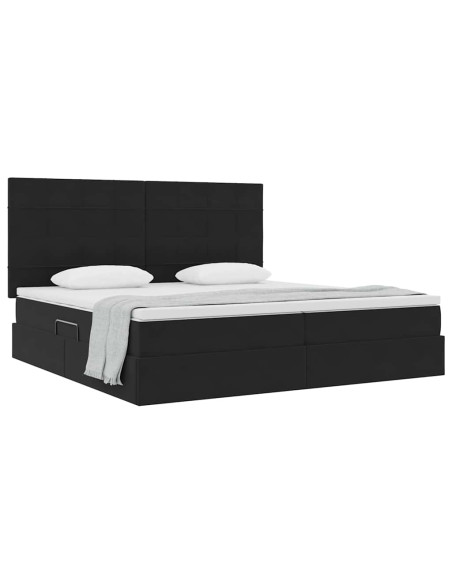 Letto con contenitore e materasso Nero 200 x 200 cm Velluto