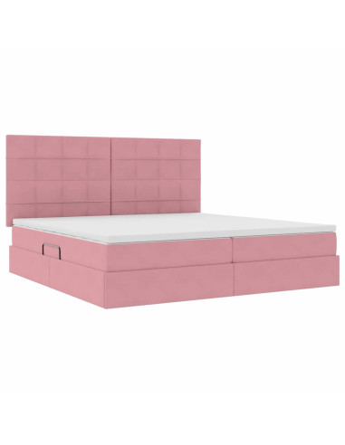 Letto con contenitore e materasso Rosa 200 x 200 cm Velluto