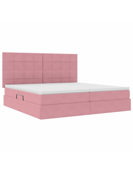Letto con contenitore e materasso Rosa 200 x 200 cm Velluto