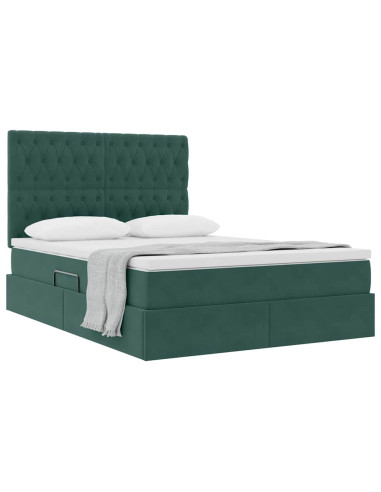 Letto con contenitore e materasso Verde Scuro 140 x 200 cm