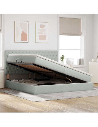 Letto con contenitore e materasso Grigio chiaro 200 x 200 cm