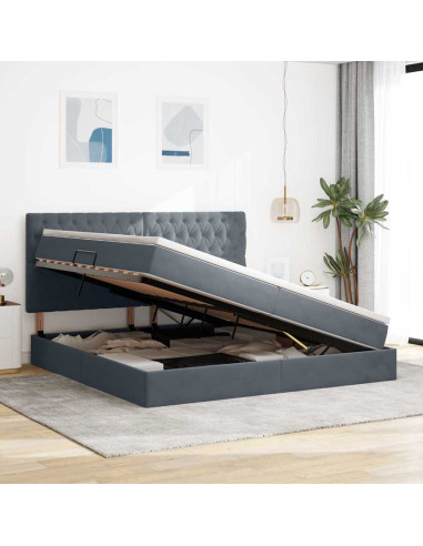 Letto con contenitore e materasso Grigio scuro 200 x 200 cm