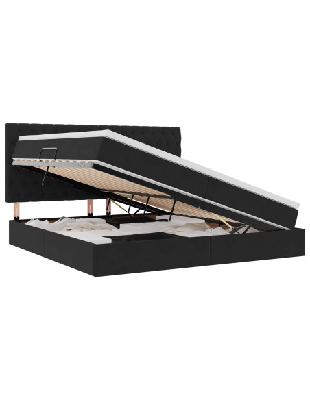 Letto con contenitore e materasso Nero 200 x 200 cm Velluto