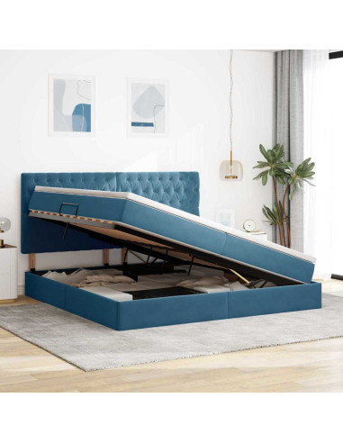 Letto con contenitore e materasso Blu Scuro 200 x 200 cm