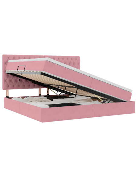 Letto con contenitore e materasso Rosa 200 x 200 cm Velluto