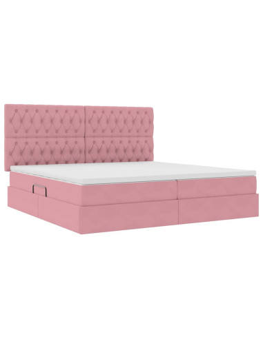 Letto con contenitore e materasso Rosa 200 x 200 cm Velluto