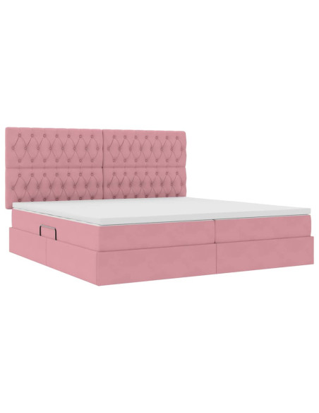 Letto con contenitore e materasso Rosa 200 x 200 cm Velluto