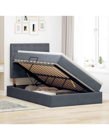 Letto con contenitore e materasso Grigio scuro 120 x 190 cm