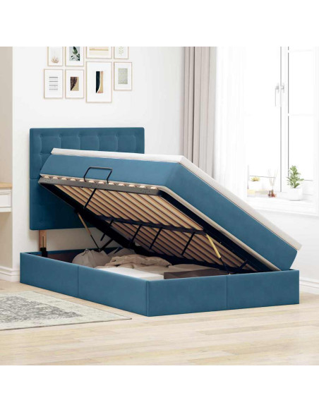 Letto con contenitore e materasso Blu 120 x 190 cm Velluto