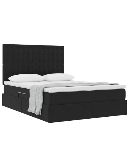 Letto con contenitore e materasso Nero 140 x 190 cm Velluto