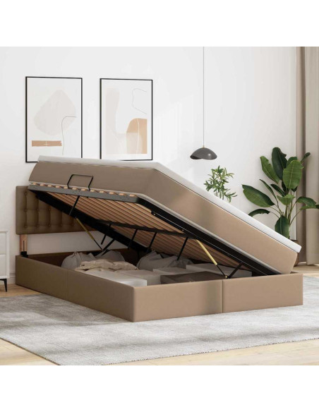 Letto con contenitore e LED con led Cappuccino 140 x 190 cm
