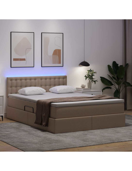 Letto con contenitore e LED con led Cappuccino 140 x 190 cm