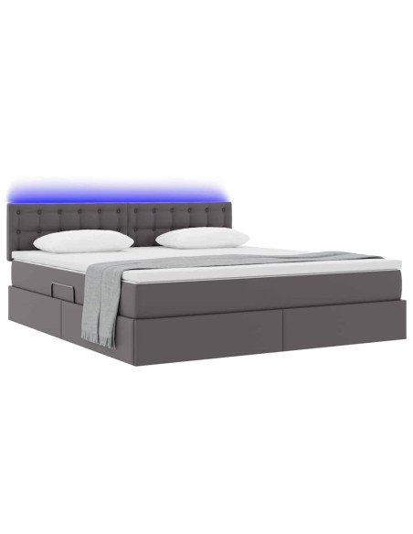 Letto con contenitore e LED Grigio 180 x 200 cm Pelle Sintetica