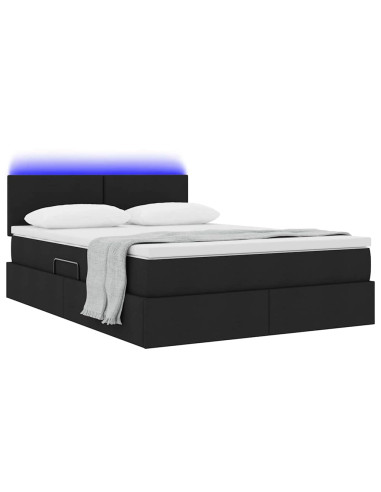 Letto con contenitore e LED con led Nero 140 x 190 cm Tessuto