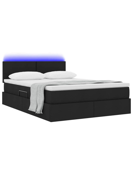 Letto con contenitore e LED con led Nero 140 x 200 cm Tessuto