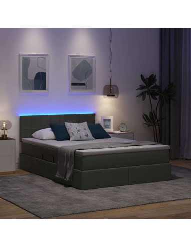 Letto con contenitore e LED Grigio scuro 140 x 190 cm Tessuto
