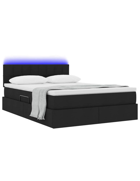 Letto con contenitore e LED con led Nero 140 x 190 cm Tessuto