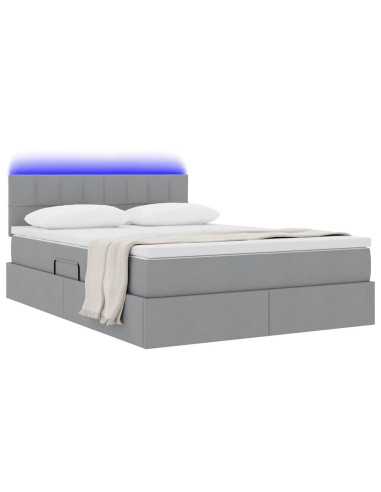 Letto con contenitore e LED Grigio chiaro 140 x 200 cm Tessuto