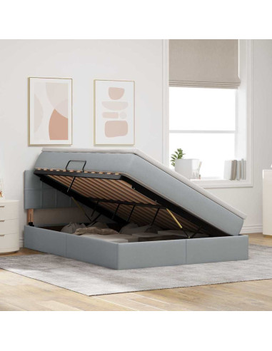 Letto con contenitore e LED Grigio chiaro 140 x 200 cm Tessuto