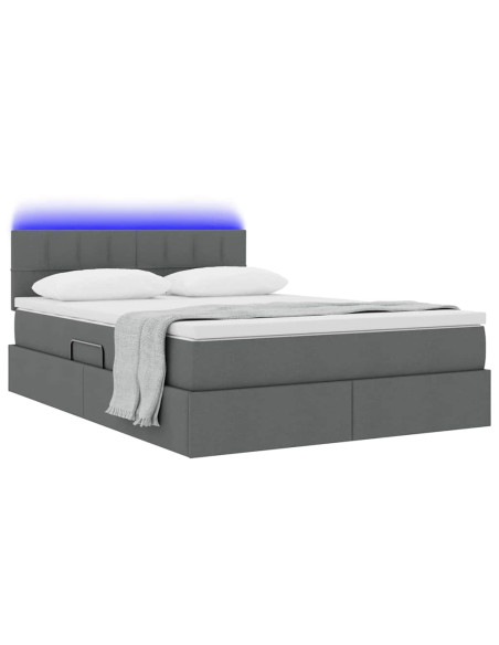Letto con contenitore e LED Grigio scuro 140 x 200 cm Tessuto