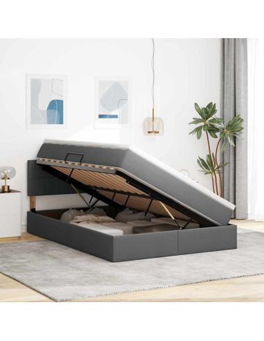 Letto con contenitore e LED Grigio scuro 140 x 200 cm Tessuto