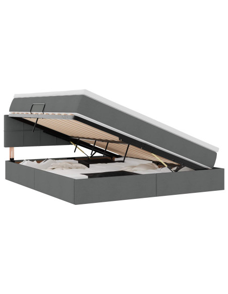 Letto con contenitore e LED Grigio scuro 180 x 200 cm Tessuto
