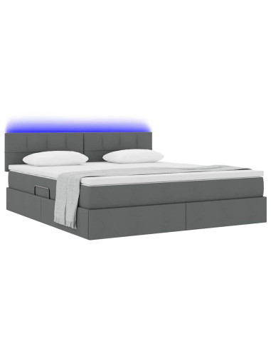 Letto con contenitore e LED Grigio scuro 180 x 200 cm Tessuto