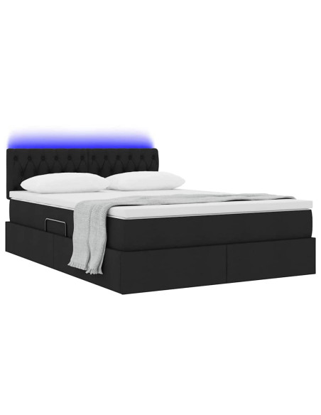 Letto con contenitore e LED con led Nero 140 x 200 cm Tessuto