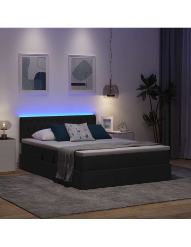 Letto con contenitore e LED con led Nero 140 x 200 cm Tessuto