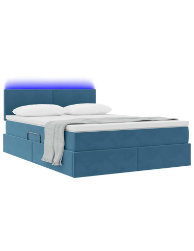 Letto con contenitore e LED Blu Scuro 140 x 190 cm Velluto