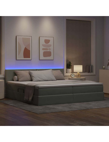 Letto con contenitore e LED Grigio chiaro 200 x 200 cm Velluto