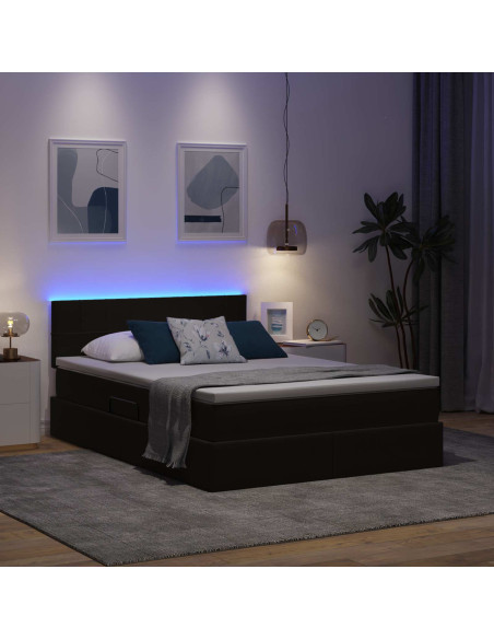 Letto con contenitore e LED con led Nero 140 x 200 cm Velluto