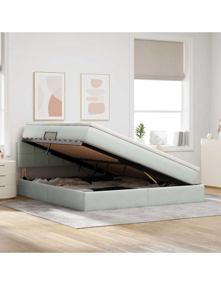 Letto con contenitore e LED Grigio chiaro 180 x 200 cm Velluto
