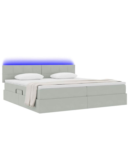 Letto con contenitore e LED Grigio chiaro 200 x 200 cm Velluto
