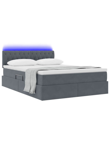 Letto con contenitore e LED Grigio scuro 140 x 190 cm Velluto