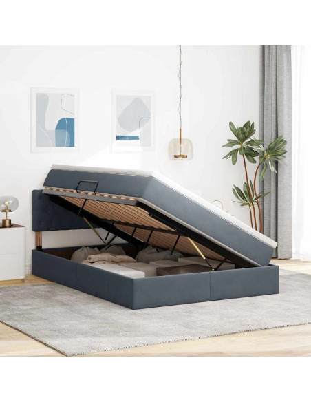 Letto con contenitore e LED Grigio scuro 140 x 190 cm Velluto