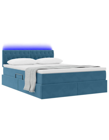 Letto con contenitore e LED Blu Scuro 140 x 190 cm Velluto