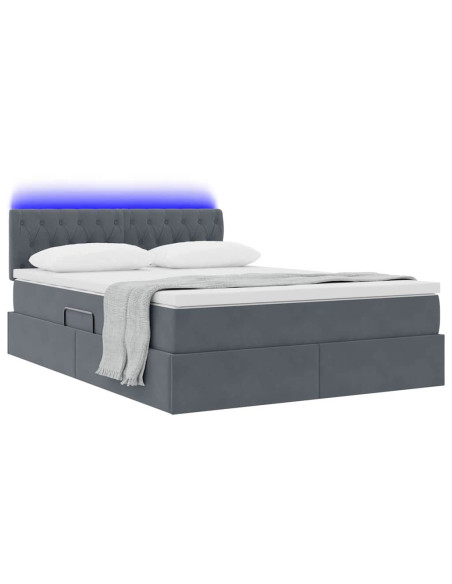 Letto con contenitore e LED Grigio scuro 140 x 200 cm Velluto