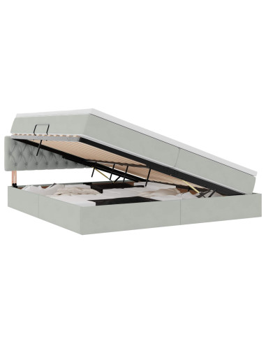 Letto con contenitore e LED Grigio chiaro 200 x 200 cm Velluto